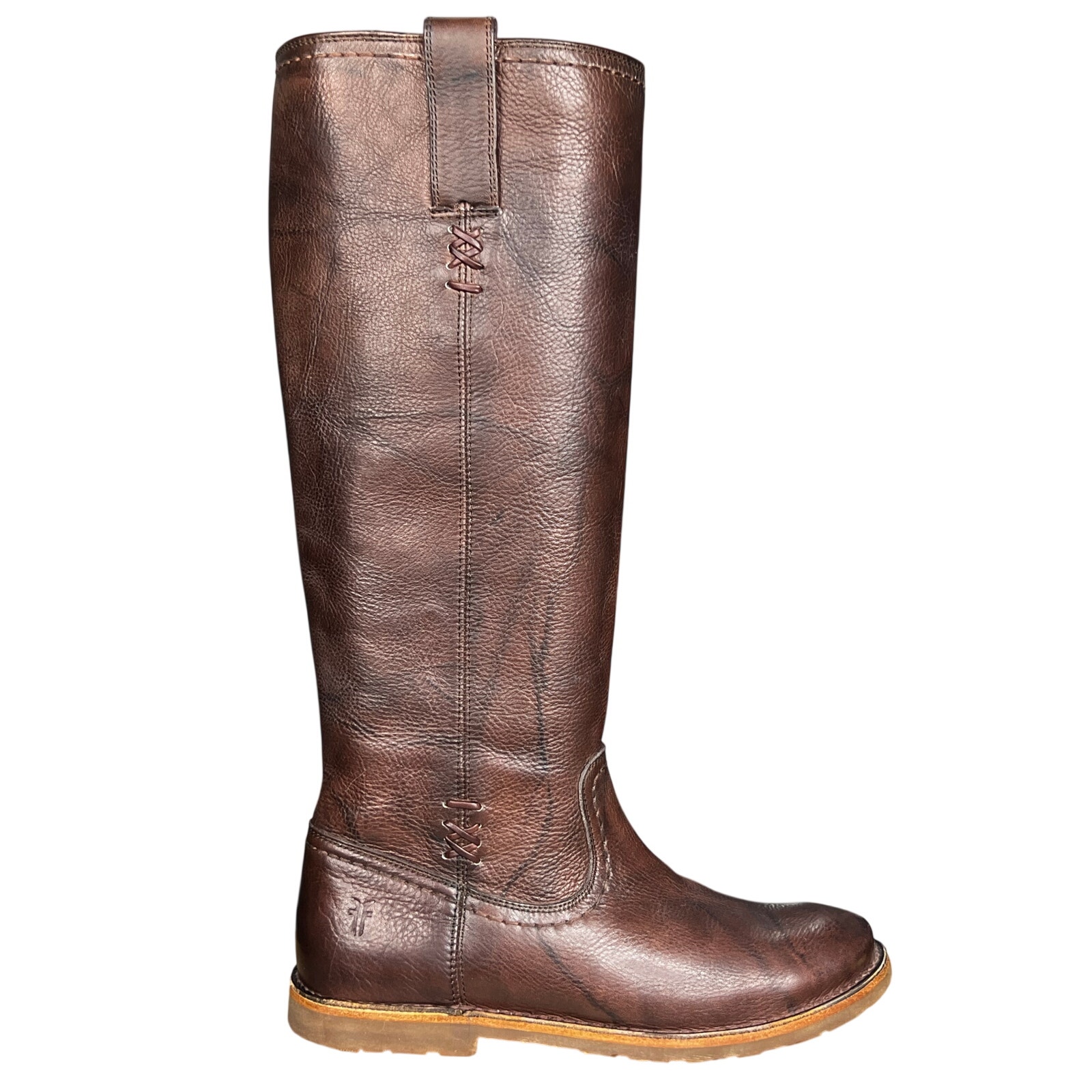 Frye Women’s Celia X Stitch Brown Leather Pull On Riding Boot Size Us 6 B